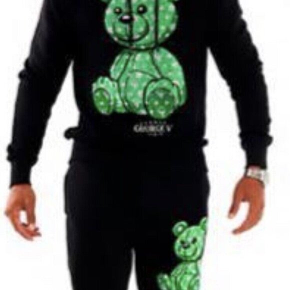 Avenue George V Paris Black jogging suit Tracksuit crystal Teddy Bear Hoodie S M - Picture 6 of 6